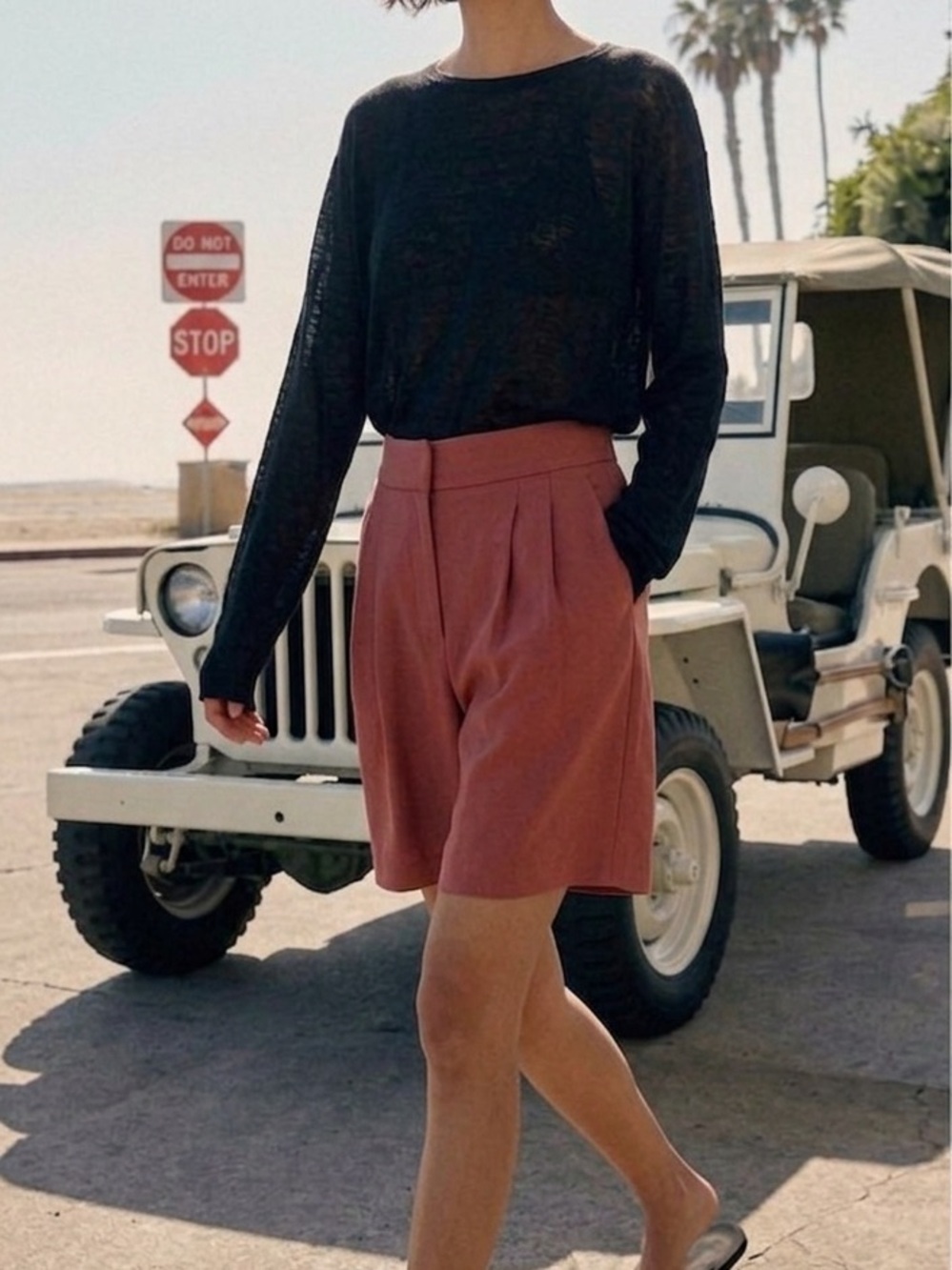 ASOS High-Waist Pleated Shorts in Rust